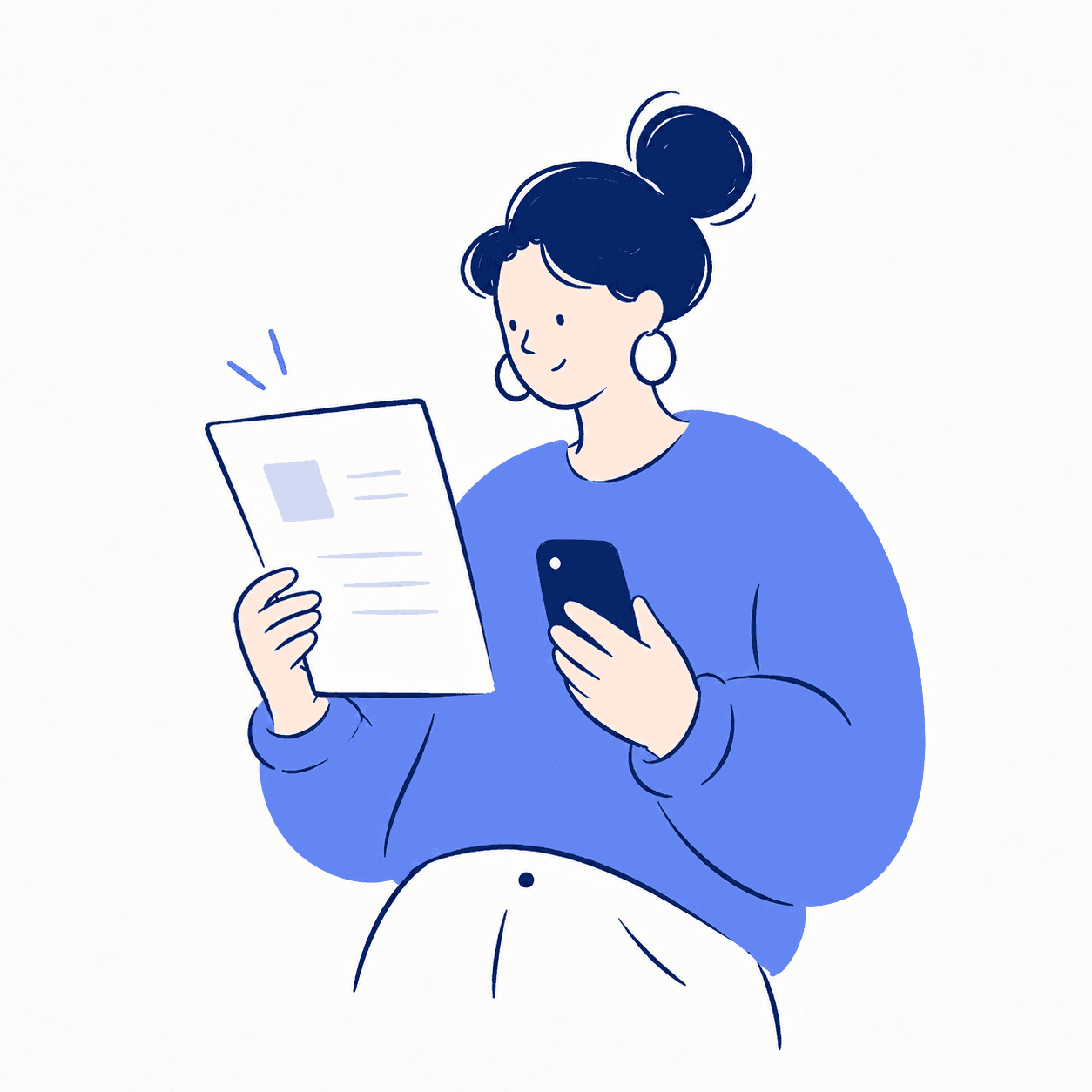 Eine Person liest ruhig einen Brief, das Smartphone in der anderen Hand